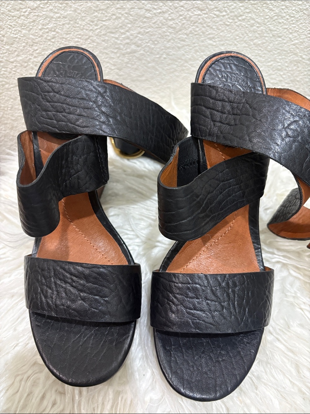 Lucky Brand Black Leather Wrap-Heel Sandals